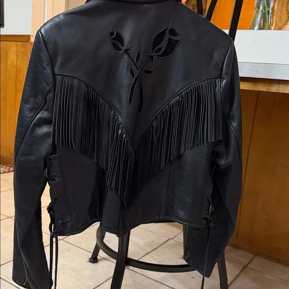 Brandy Melville Black Leather Jacket with Fringe - Picture 2 of 15